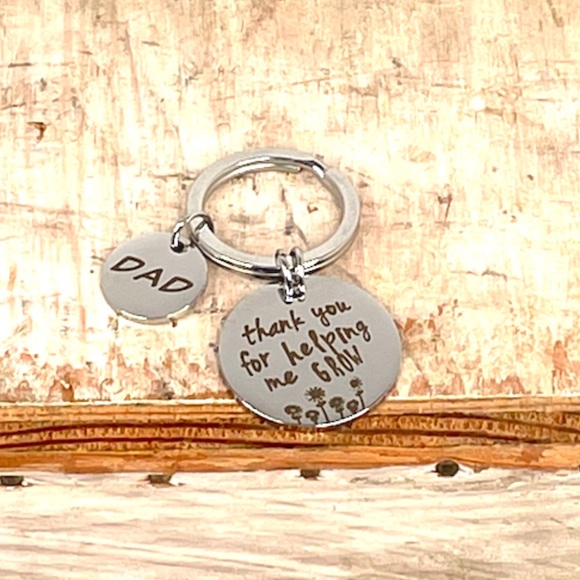 Thank You For Helping Me Grow Dad Key Chain Silver - Picture 1 of 5